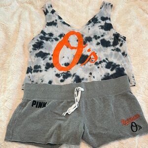 PINK Victoria's Secret Tie-Dye Tank and Gray Shorts Set